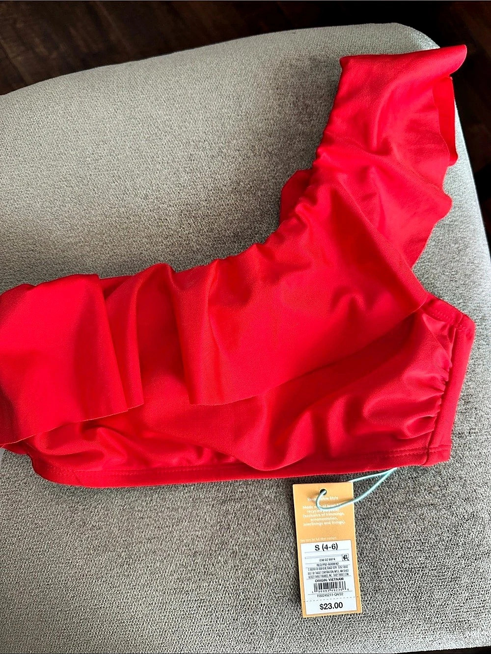 Kona sol Ruffled Bikini Top in Red Size Small NWT